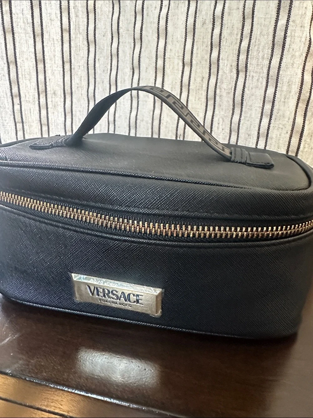 Versace Black Cosmetic Case with Gold Plate